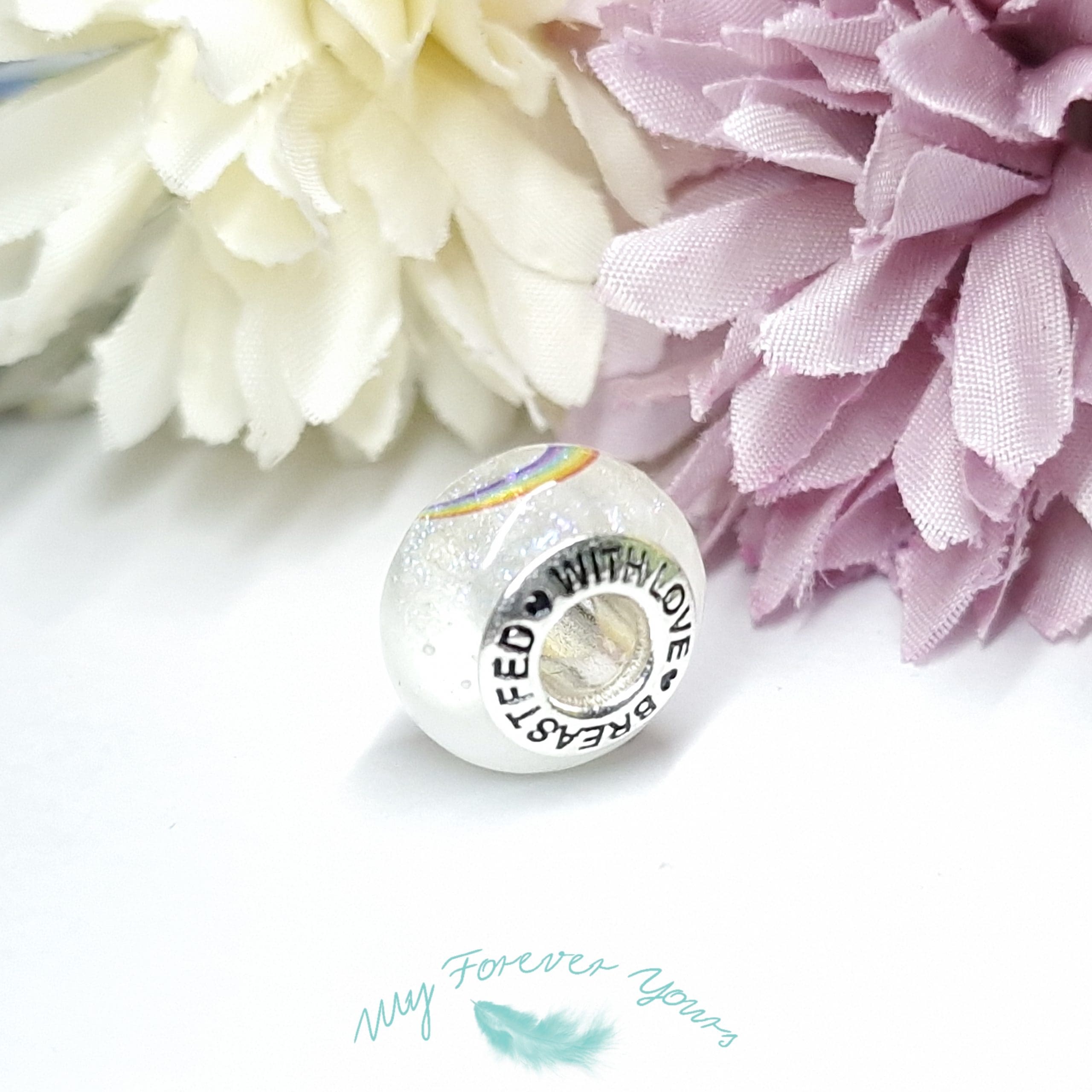 Breastmilk Charm Bead Rainbow Design - European Bracelet Compatible - Image 3