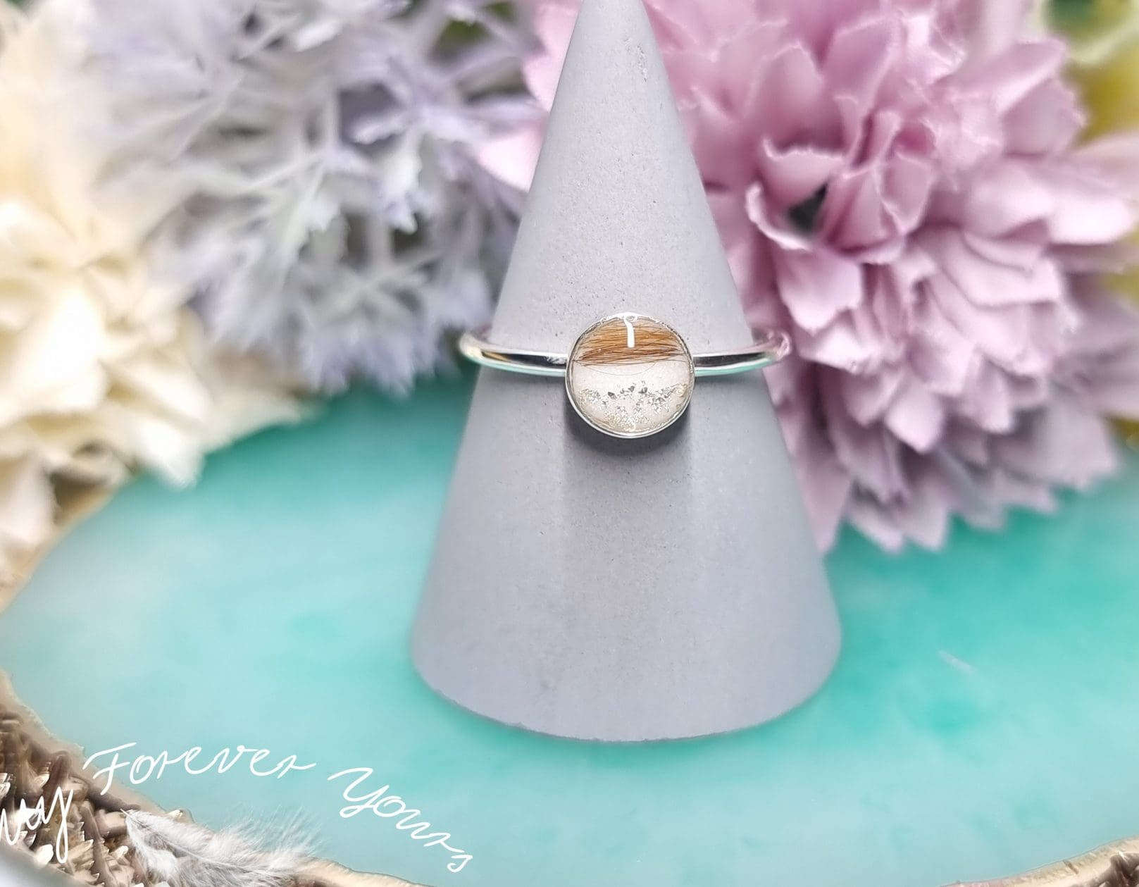 Breastmilk Ring lock of hair, silver ashes ring, silver breastmilk ring