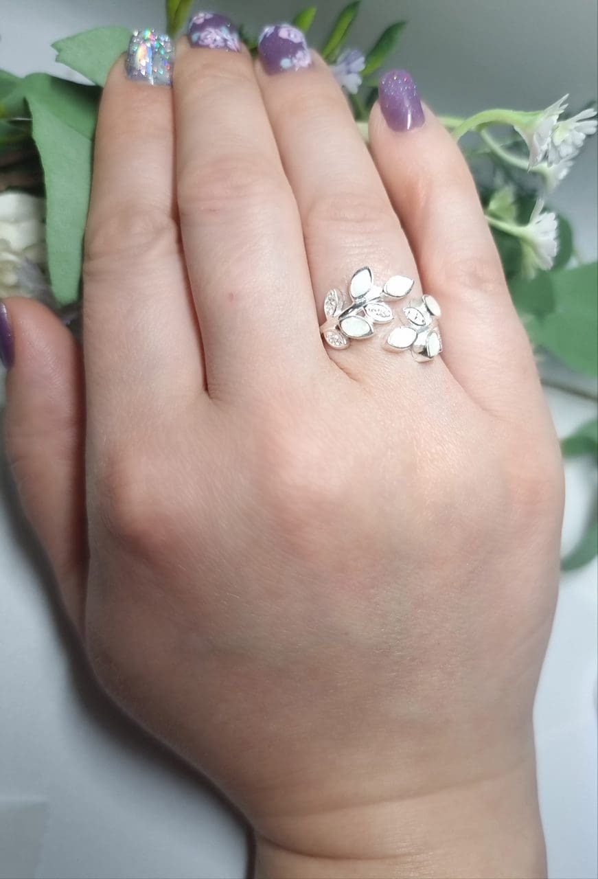 Antheia Ring - Leaf Design Sterling Silver Cubic Zirconia Ring - Image 5