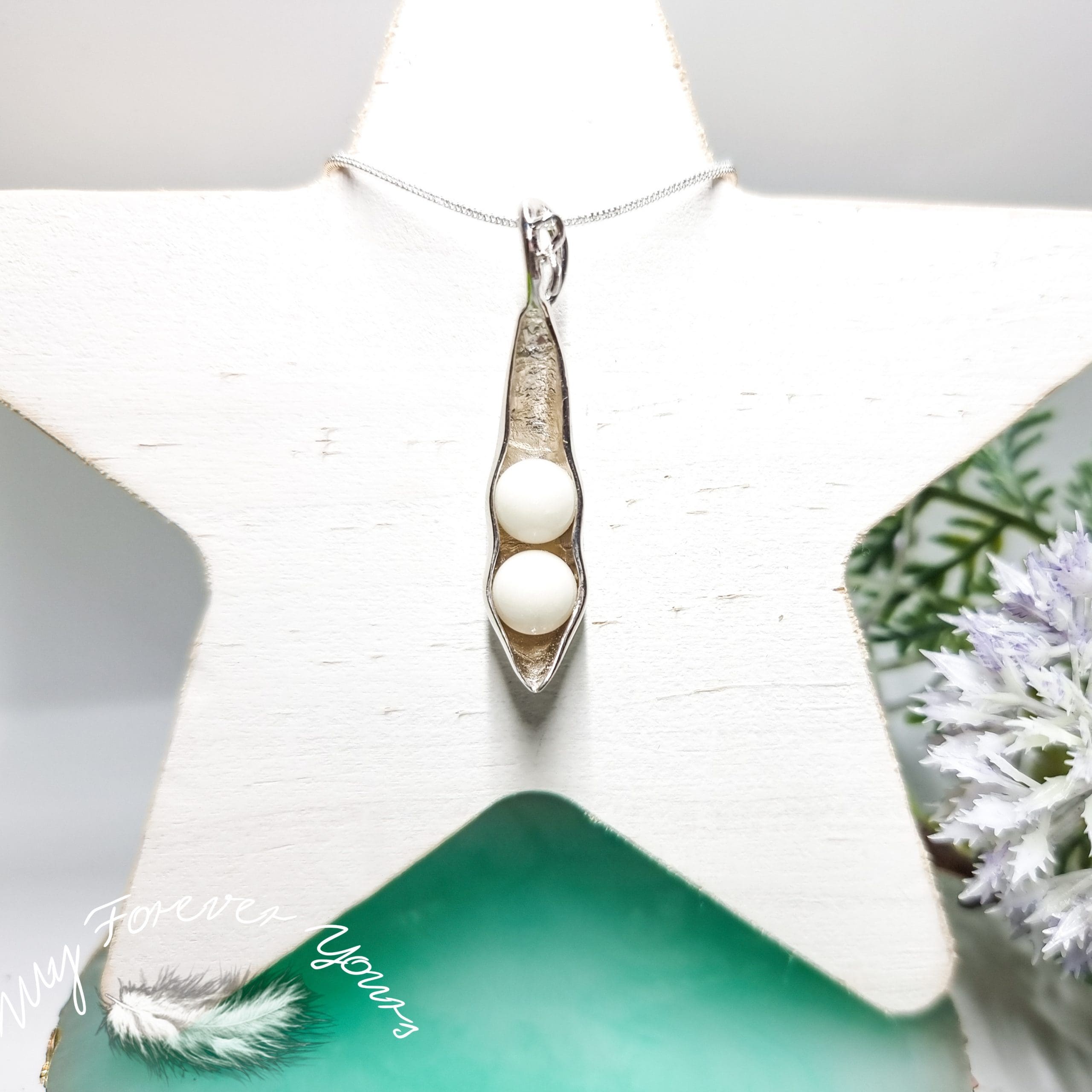 Breastmilk Necklace - Artemis Pea Pod Solid Sterling Silver - Image 2