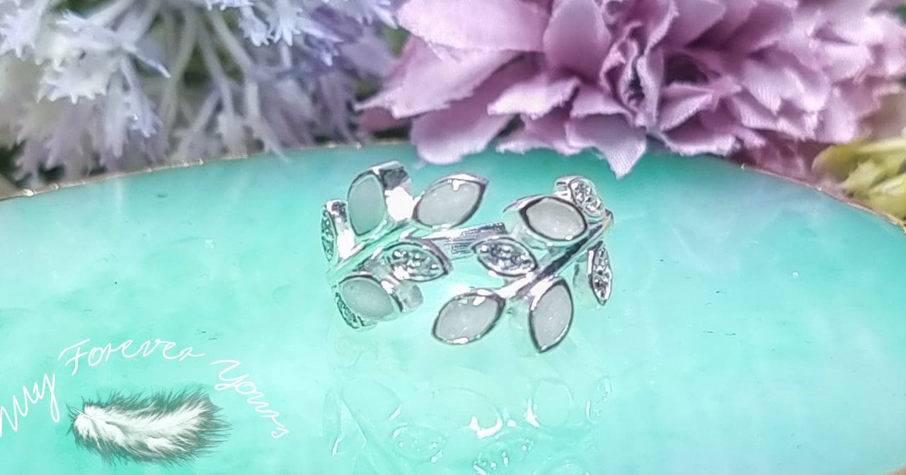 Antheia Ring - Leaf Design Sterling Silver Cubic Zirconia Ring - Image 2